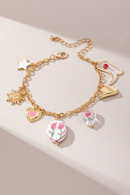 Western Charm Bracelet With Ceramic Flower Bead