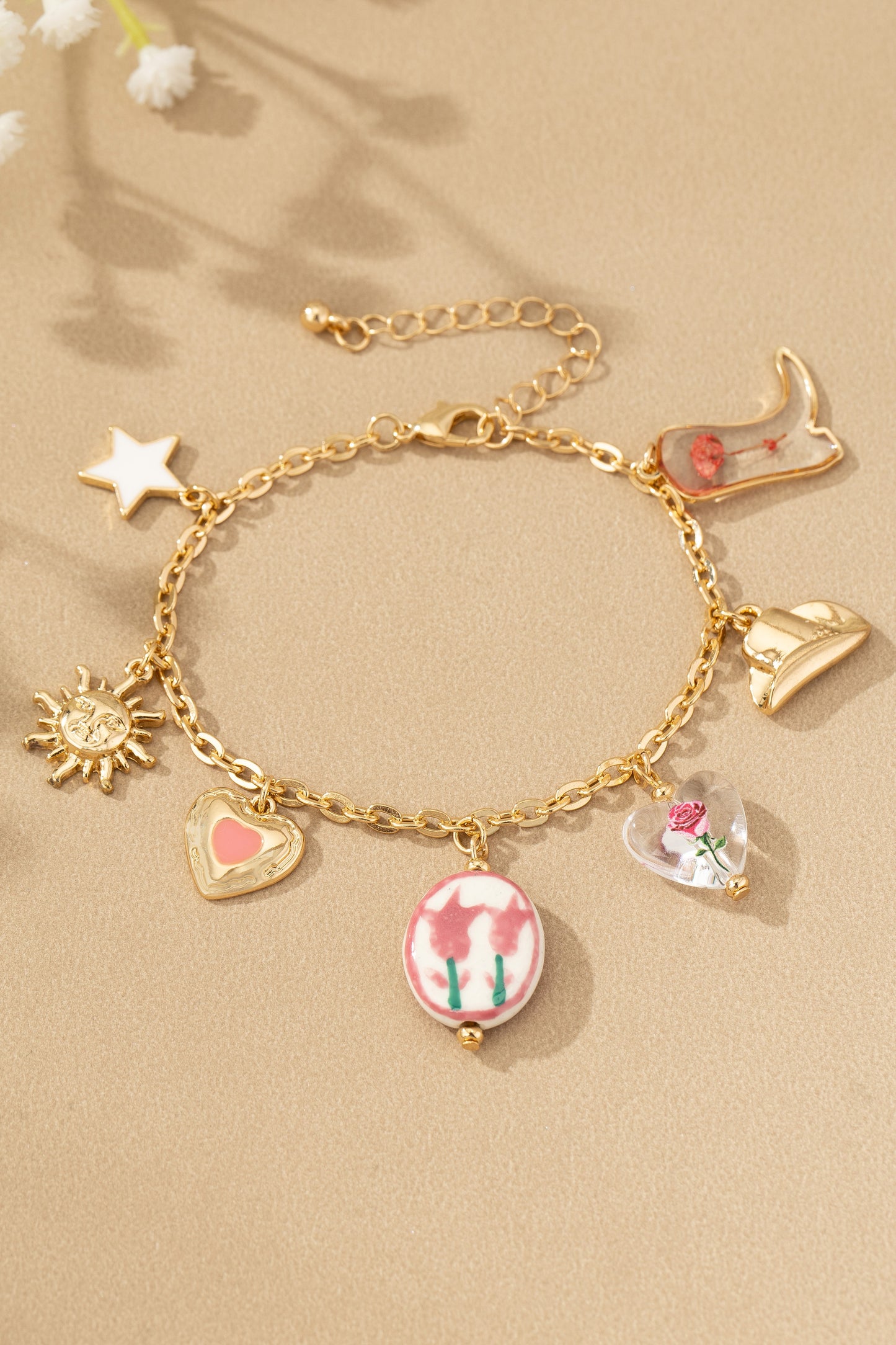 Western Charm Bracelet With Ceramic Flower Bead