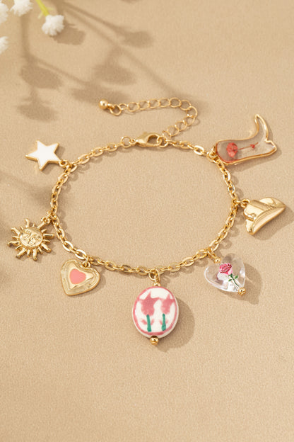 Western Charm Bracelet With Ceramic Flower Bead