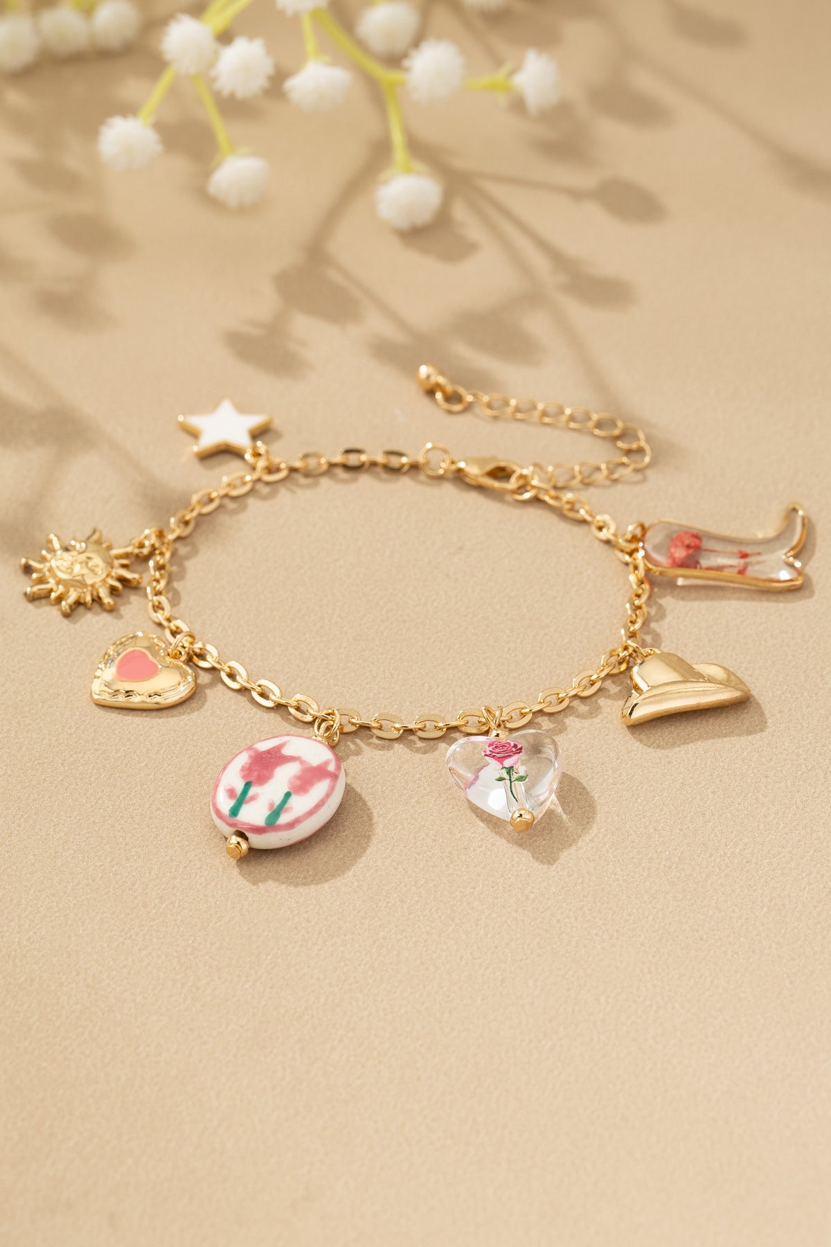 Western Charm Bracelet With Ceramic Flower Bead