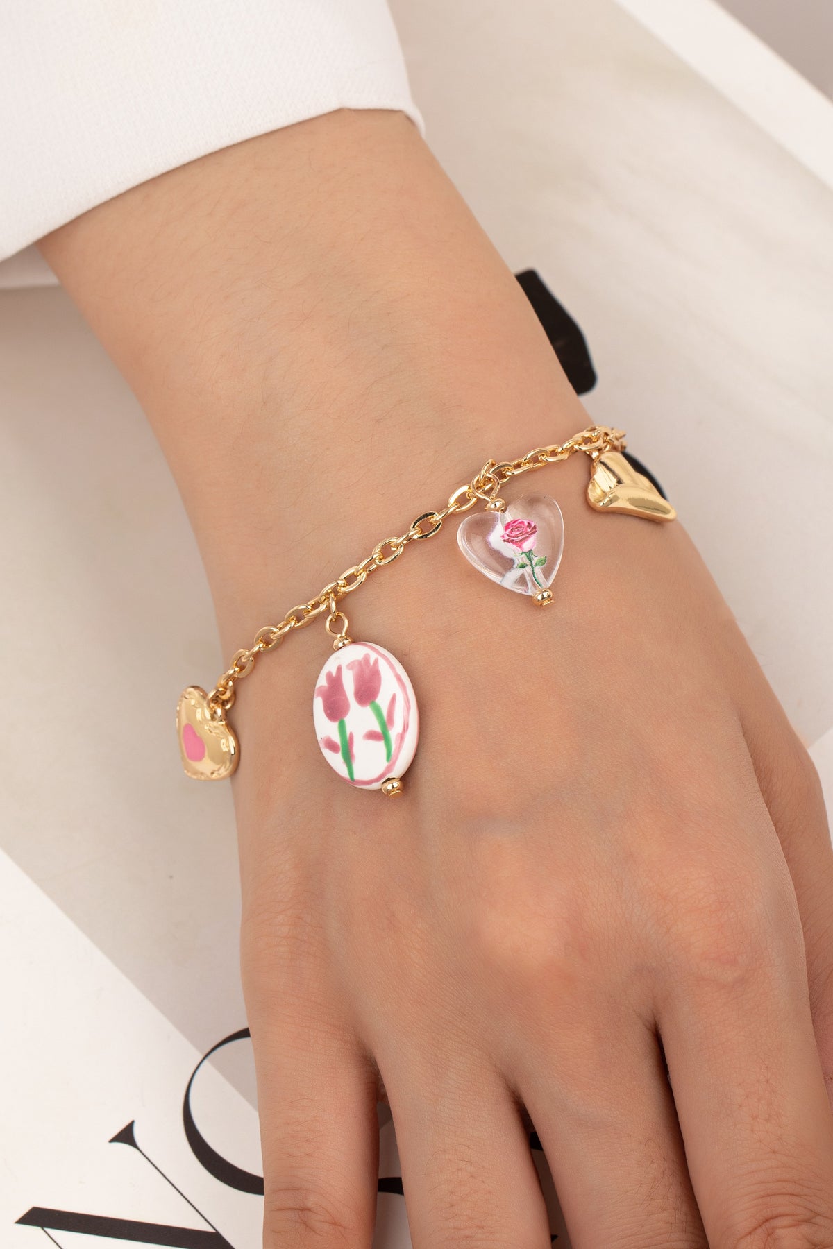 Western Charm Bracelet With Ceramic Flower Bead