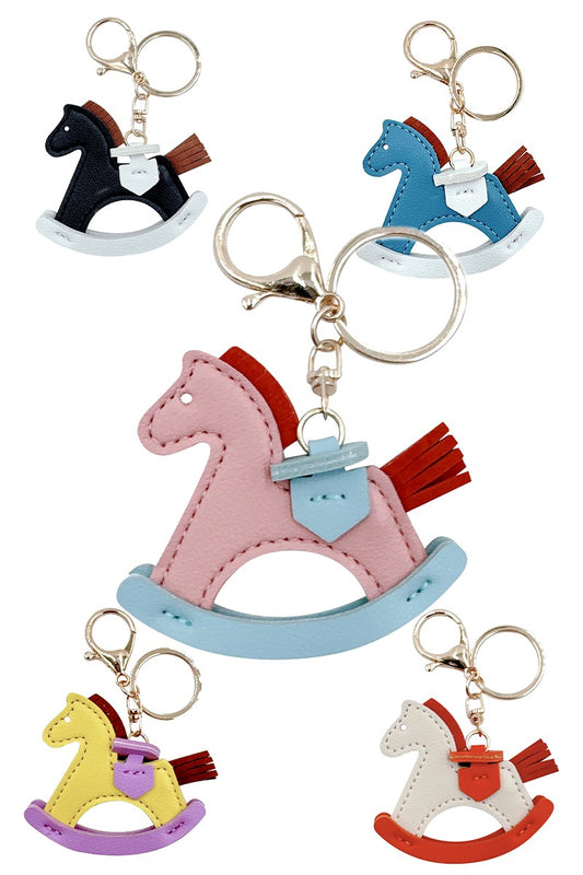 Rocking Horse Faux Leather Handbag Charm Keychain