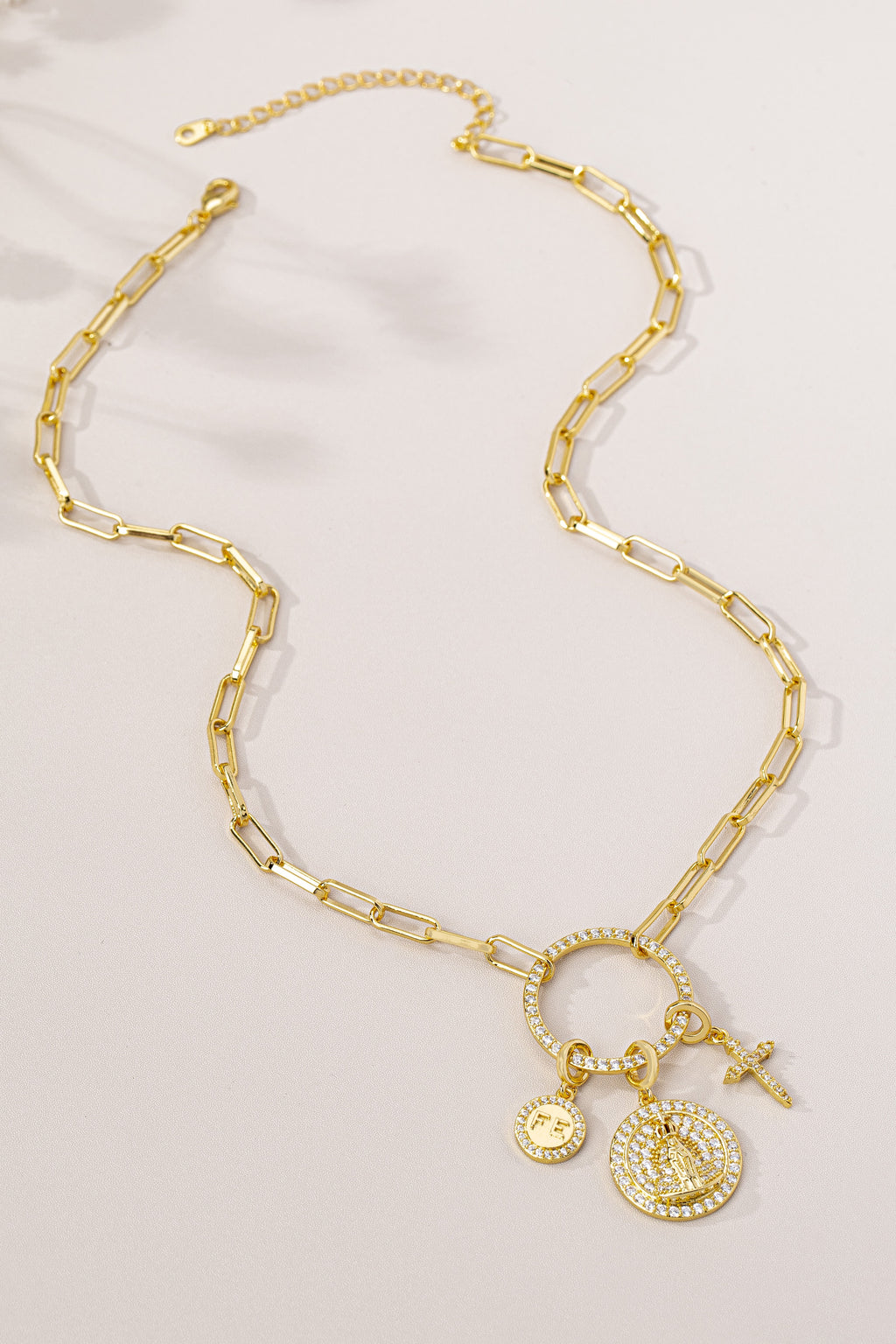 Mary Pendant Necklace with Sparkling Zirconia Charms
