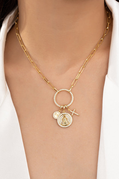 Mary Pendant Necklace with Sparkling Zirconia Charms