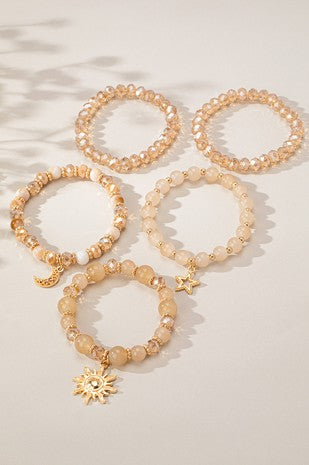 Celestial Charm Beaded Bracelet Stack