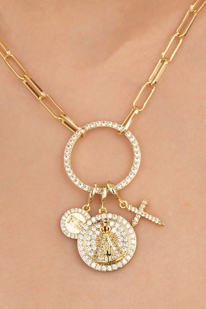 Mary Pendant Necklace with Sparkling Zirconia Charms