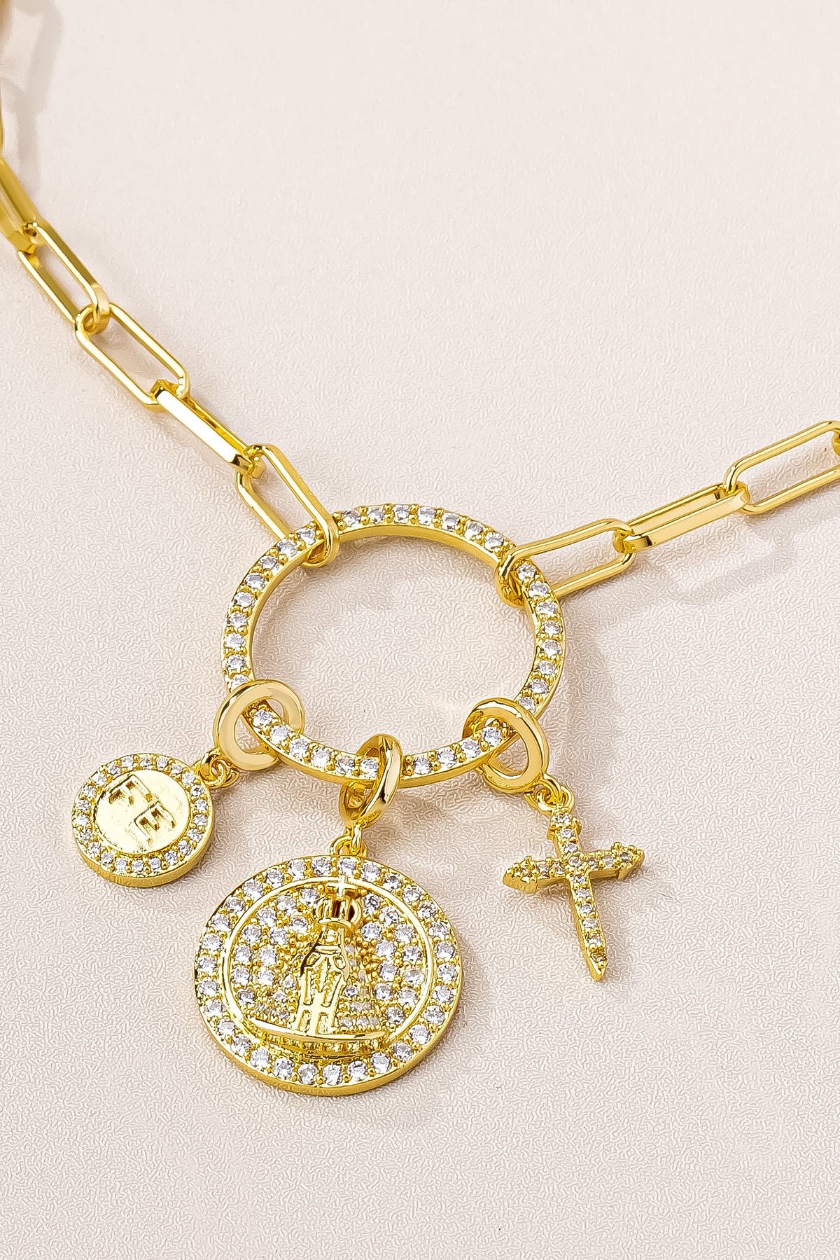 Mary Pendant Necklace with Sparkling Zirconia Charms