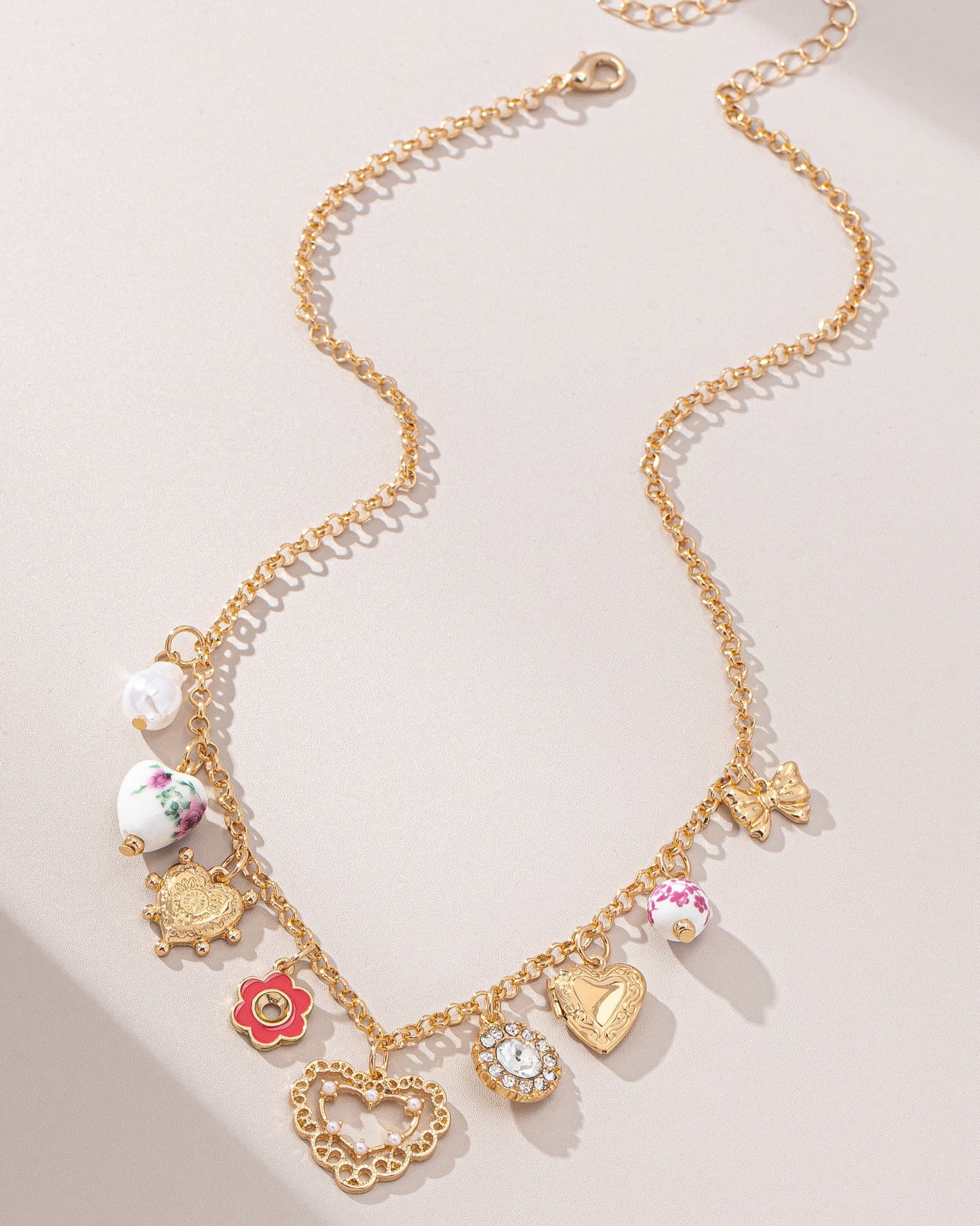 Heart Floral Porcelain Beads Necklace