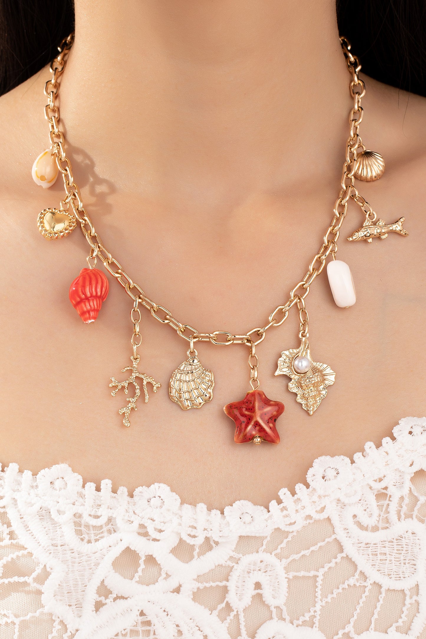 Seaside Treasure Ceramic Charm Necklace