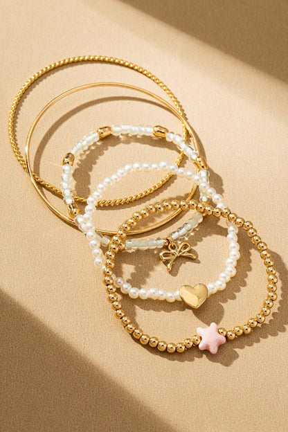 Set Of 5 Ceramic Fish Heart And Bow Bracelets