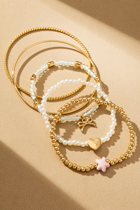 Set Of 5 Ceramic Fish Heart And Bow Bracelets