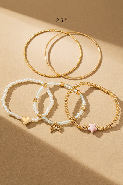 Set Of 5 Ceramic Fish Heart And Bow Bracelets