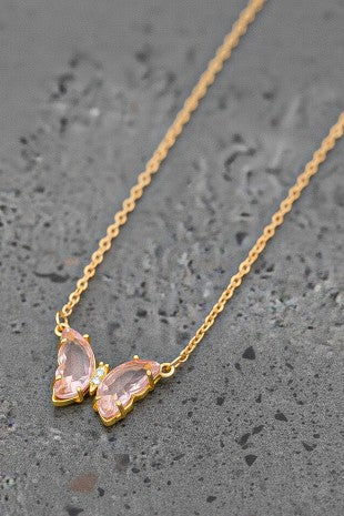 Pastel Butterfly Gemstone Pendant Necklace