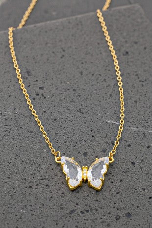 Pastel Butterfly Gemstone Pendant Necklace