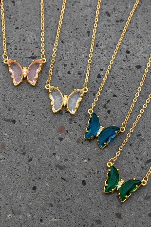 Pastel Butterfly Gemstone Pendant Necklace