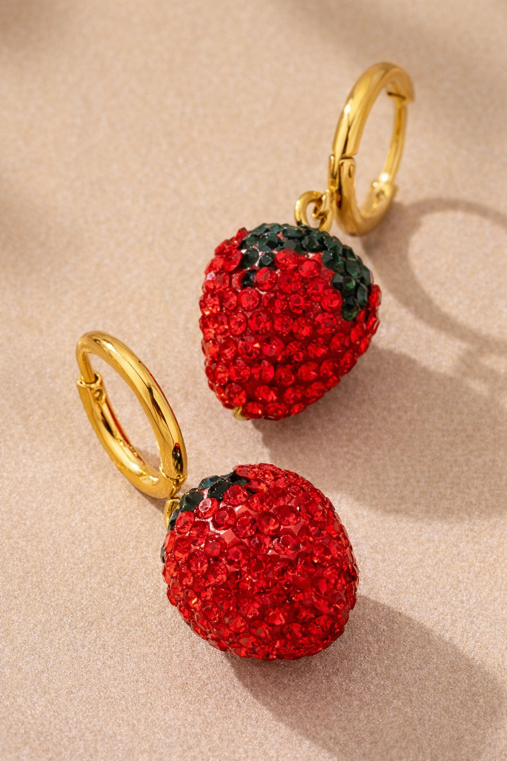 Strawberry Sparkle Huggie Hoop Earrings