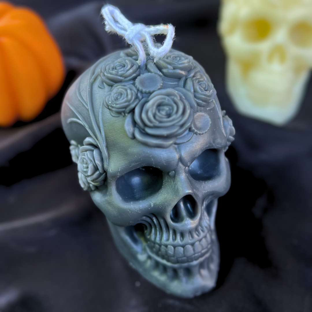 Gothic Rose Skull Sculptural Soy Candle