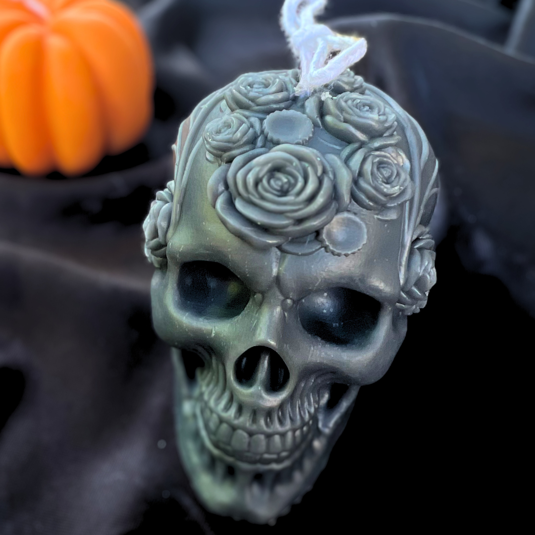 Gothic Rose Skull Sculptural Soy Candle