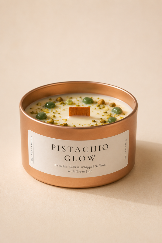 Pistachio Glow – Pistachio Kulfi Wooden Wick Candle