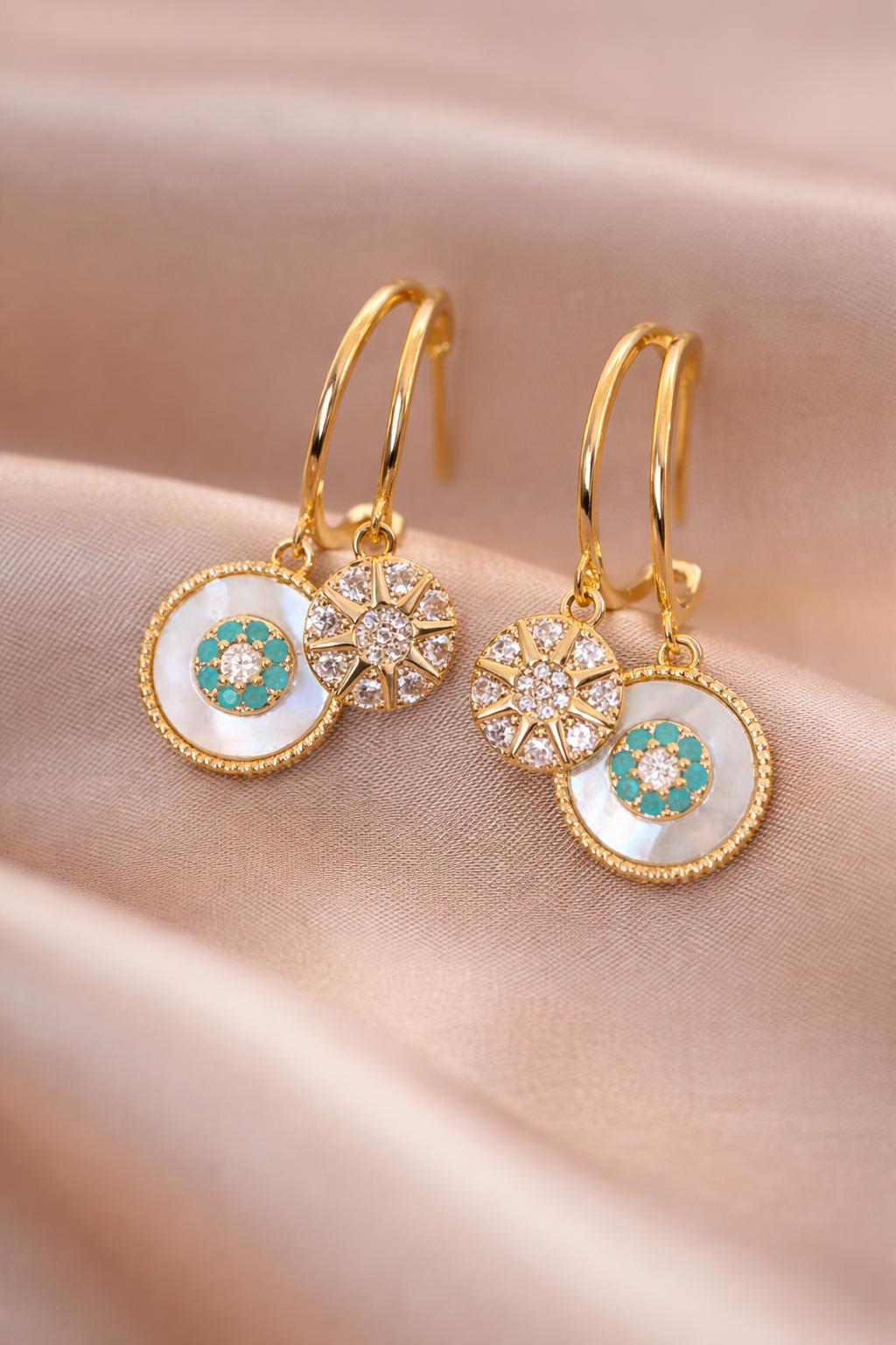 Celestial Eye Drop Earrings – Gold Tone