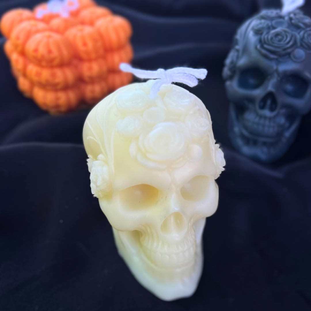 Gothic Rose Skull Sculptural Soy Candle