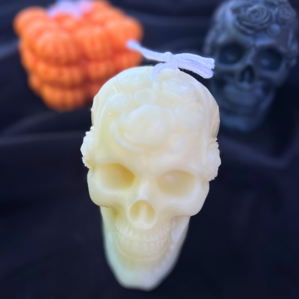 Gothic Rose Skull Sculptural Soy Candle
