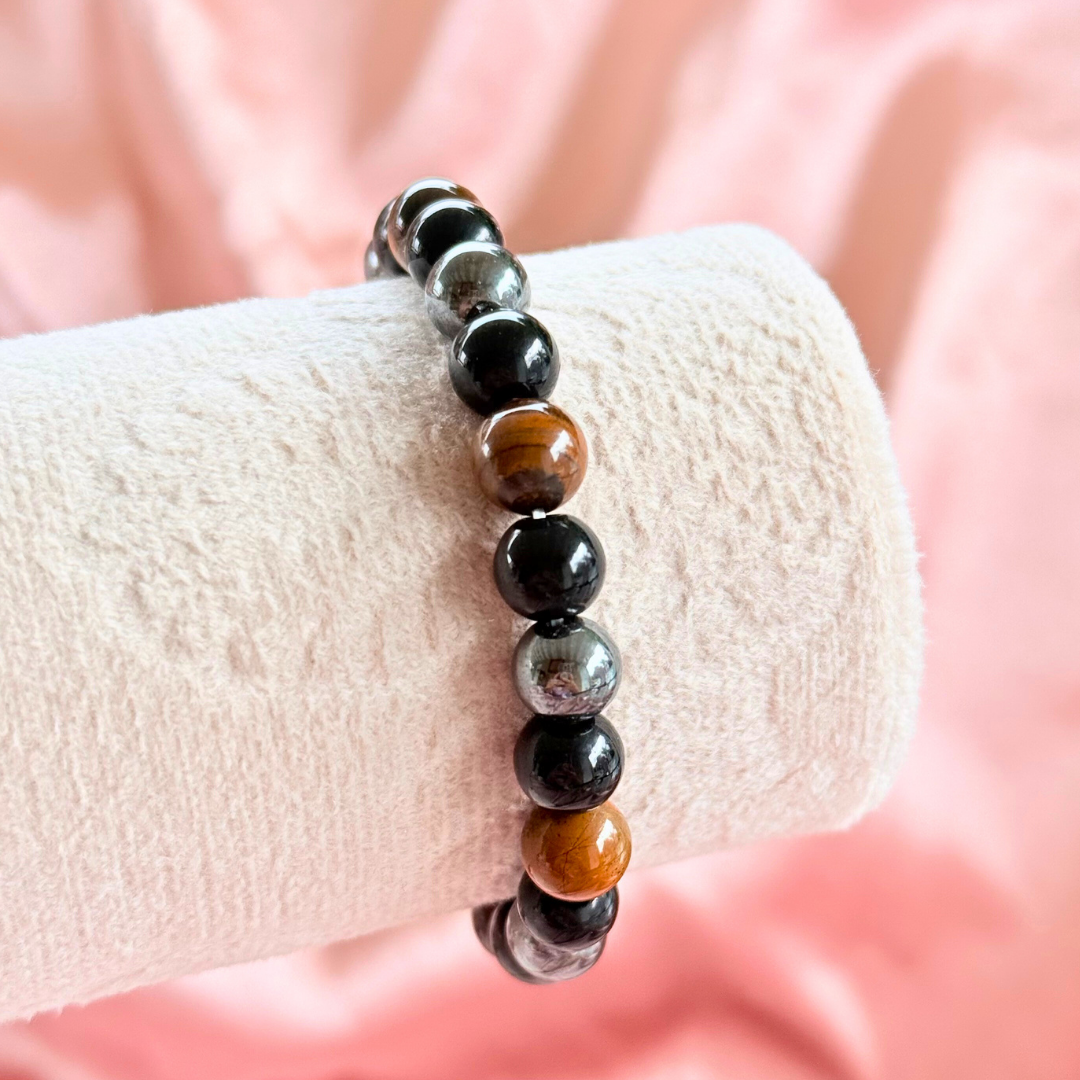 Triple Protection Bracelet - Tiger's Eye, Black Obsidian, and Hematite