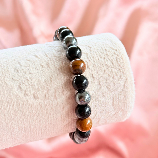 Triple Protection Bracelet - Tiger's Eye, Black Obsidian, and Hematite
