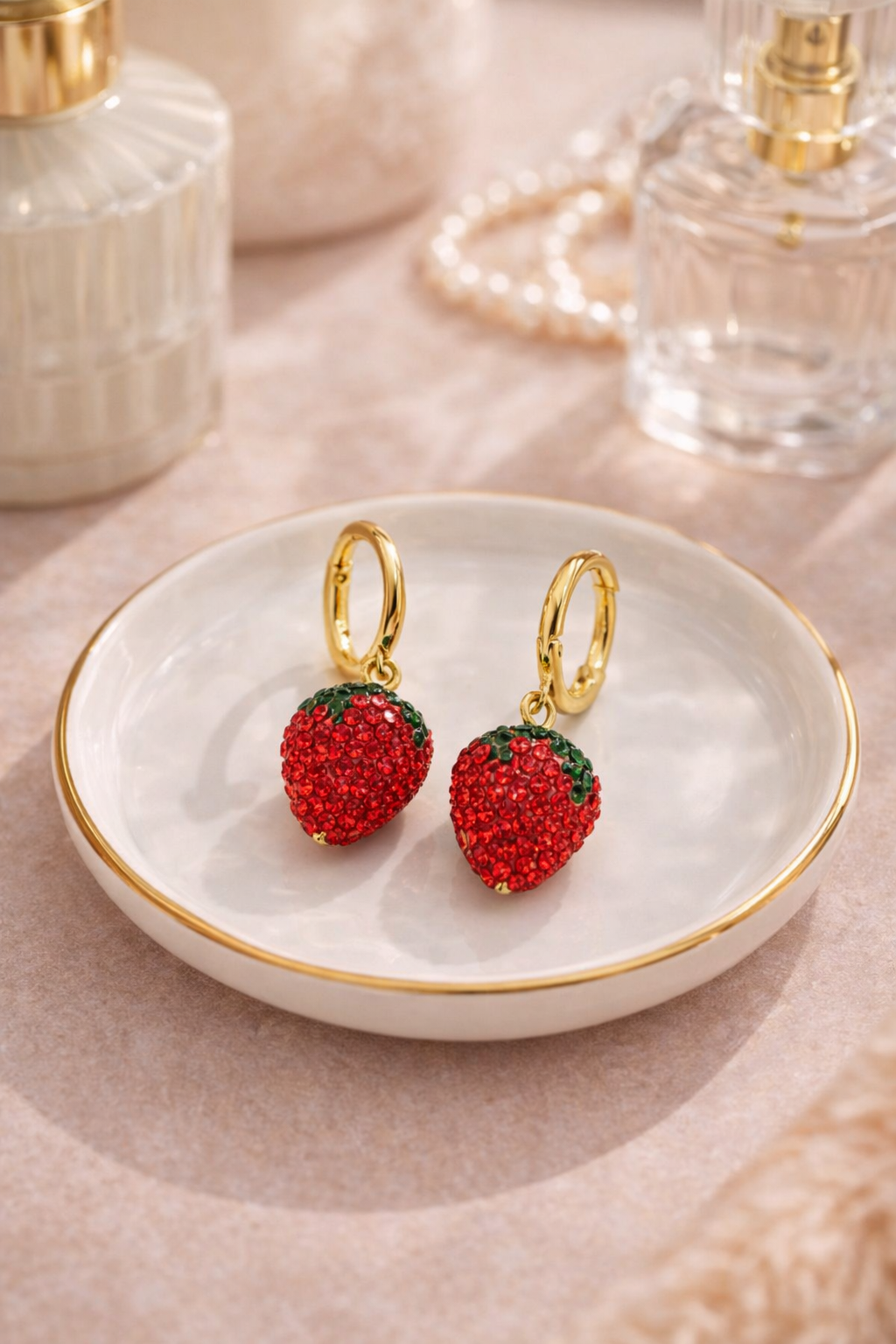 Strawberry Sparkle Huggie Hoop Earrings