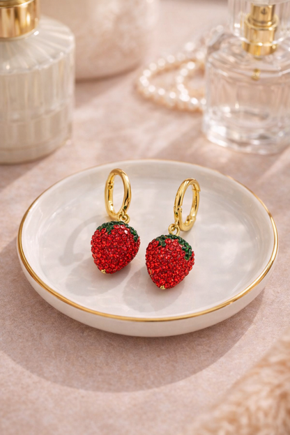 Strawberry Sparkle Huggie Hoop Earrings