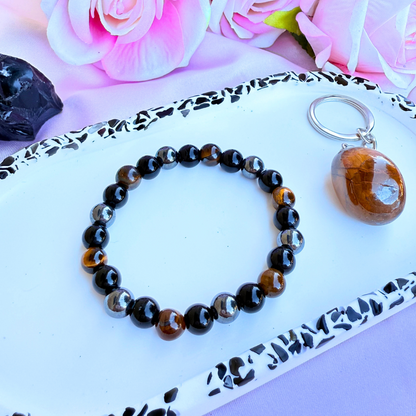 Triple Protection Bracelet - Tiger's Eye, Black Obsidian, and Hematite