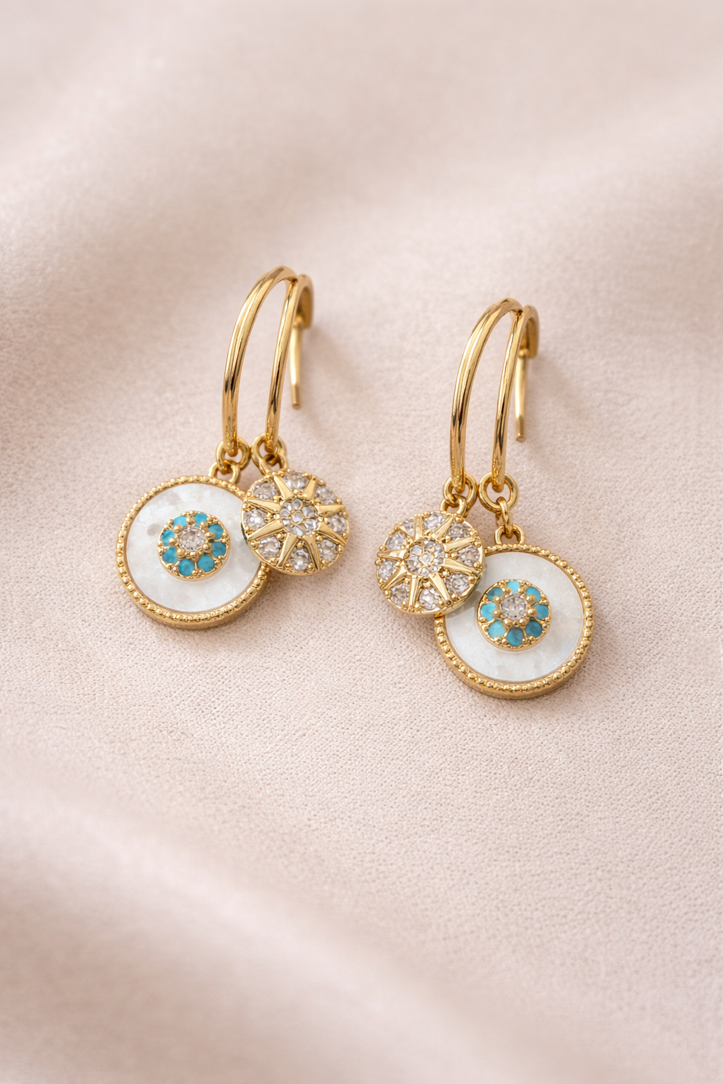 Celestial Eye Drop Earrings – Gold Tone