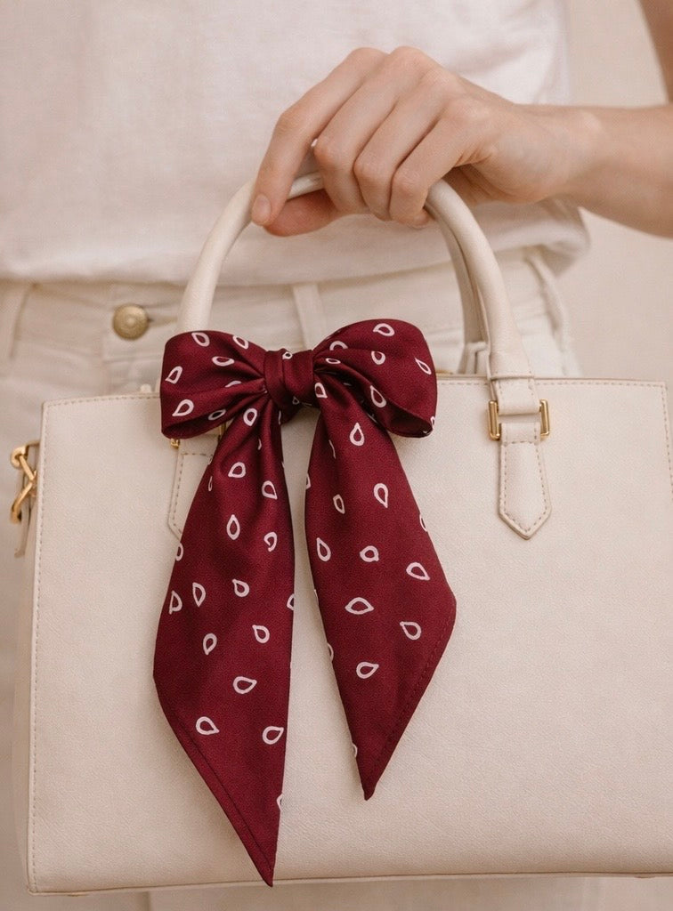 Elegant Burgundy Droplet Silk-Like Scarf