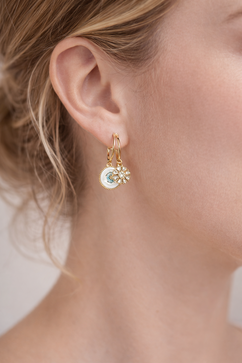 Celestial Eye Drop Earrings – Gold Tone