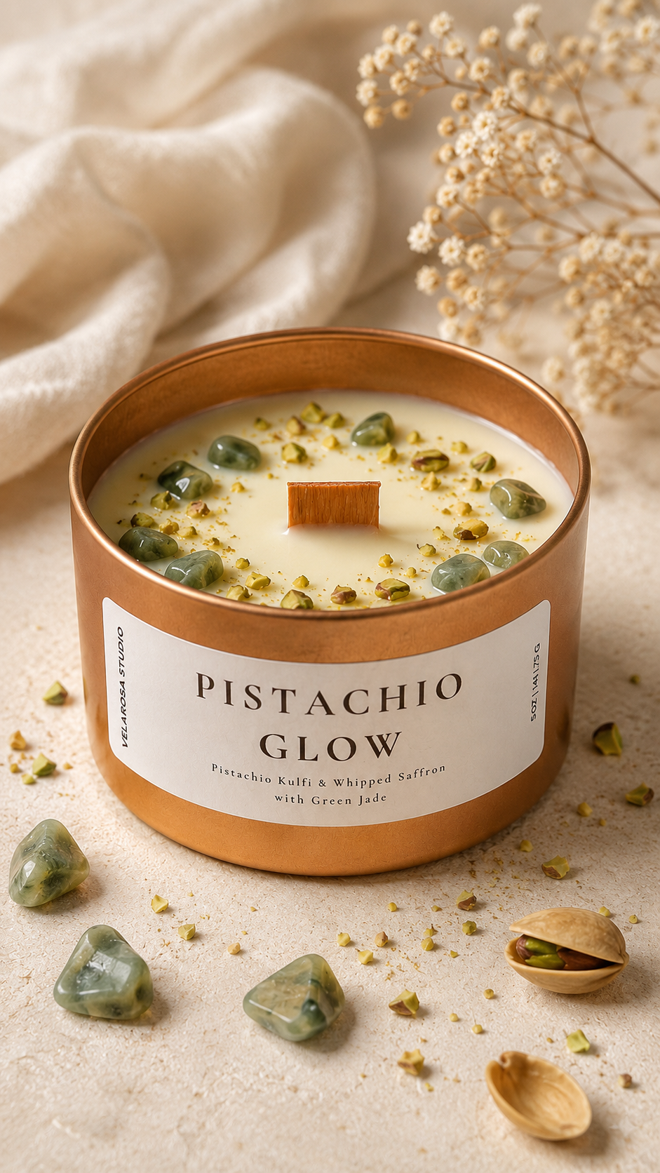 Pistachio Glow – Pistachio Kulfi Wooden Wick Candle