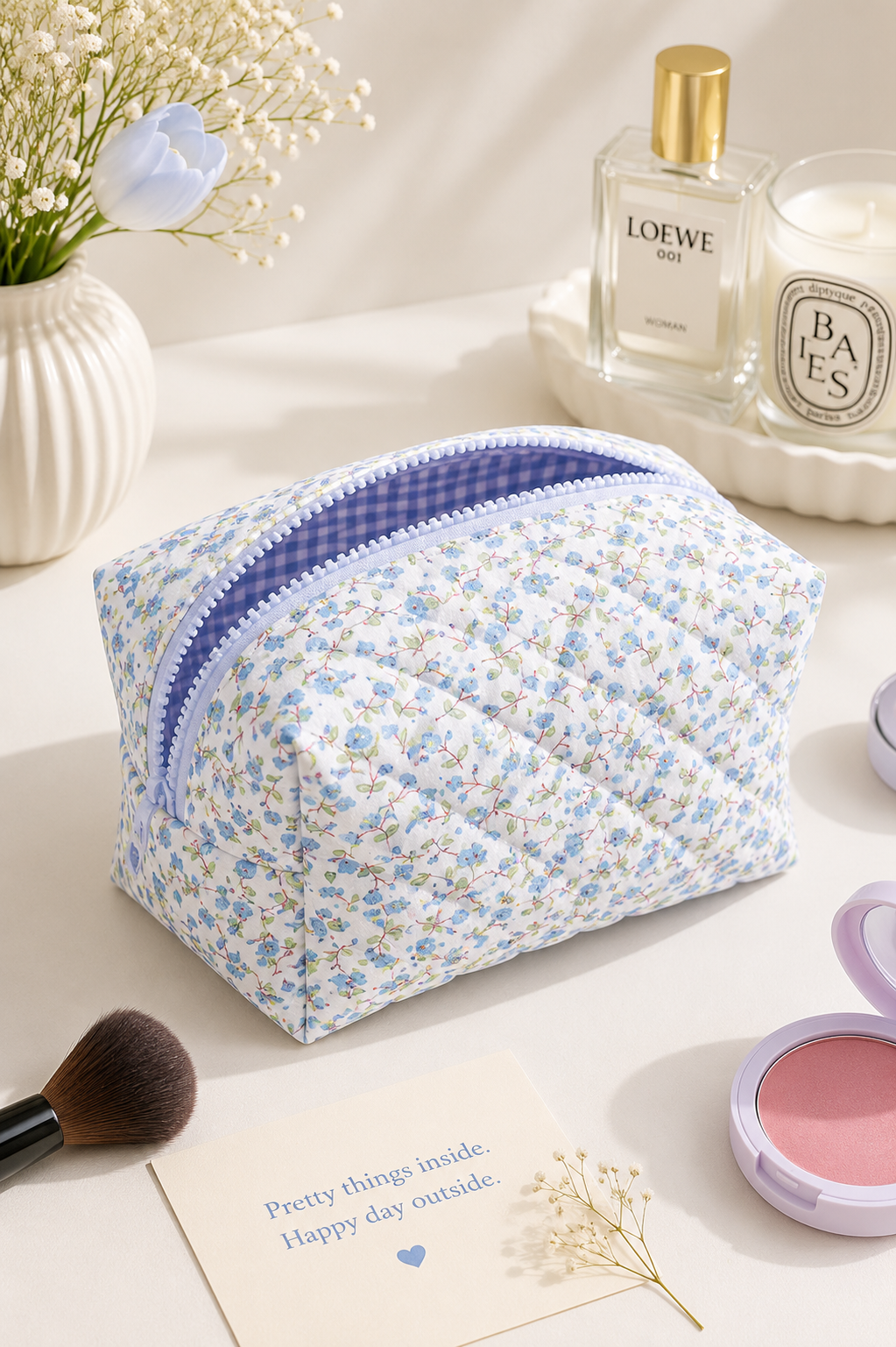 Cottage Bloom Quilted Makeup Bag