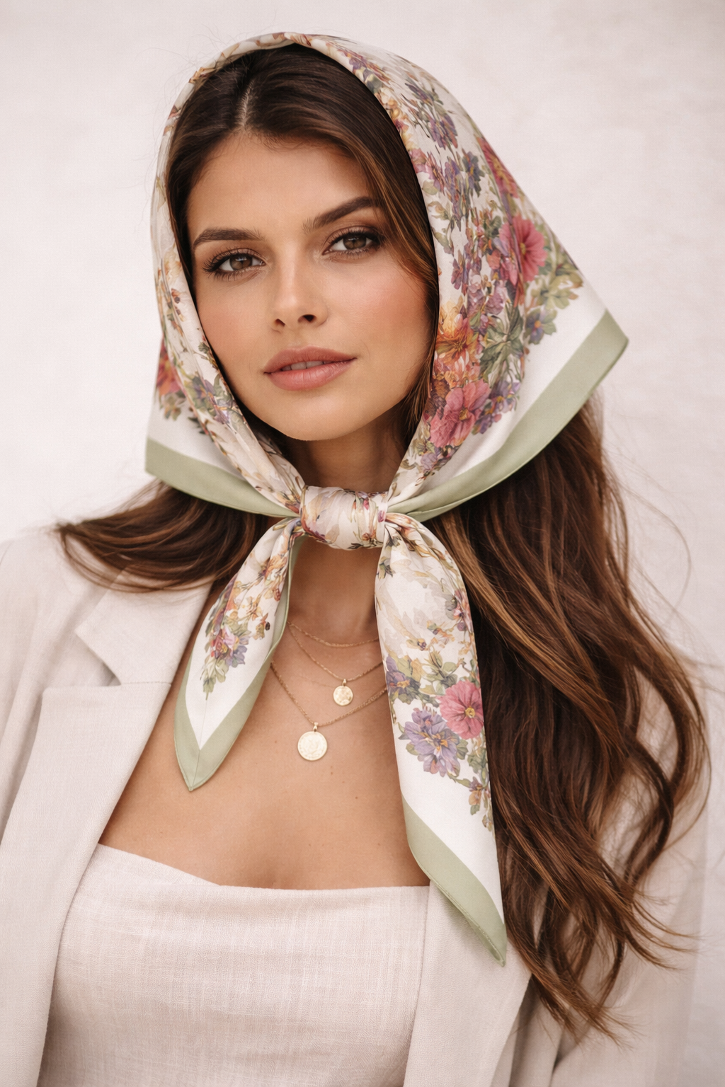 Soleil 100% Silk Luxury Scarf – Floral Sun Botanical Square