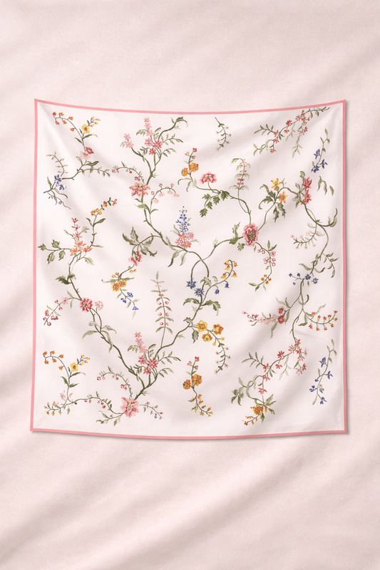 Camellia Bloom 100% Silk Luxury Scarf for Women – Elegant Hair & Neck Accessory