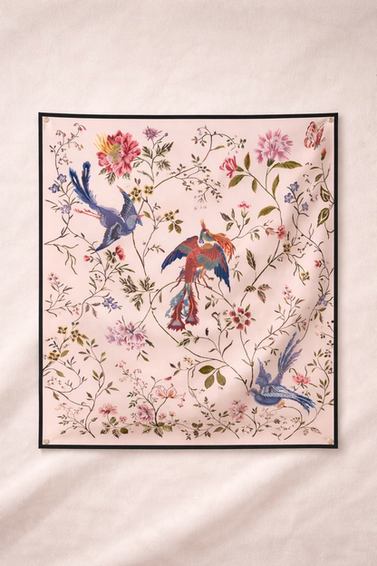 Bird & Floral 100% Silk Luxury Scarf for Women – Elegant Hair & Neck Accessory