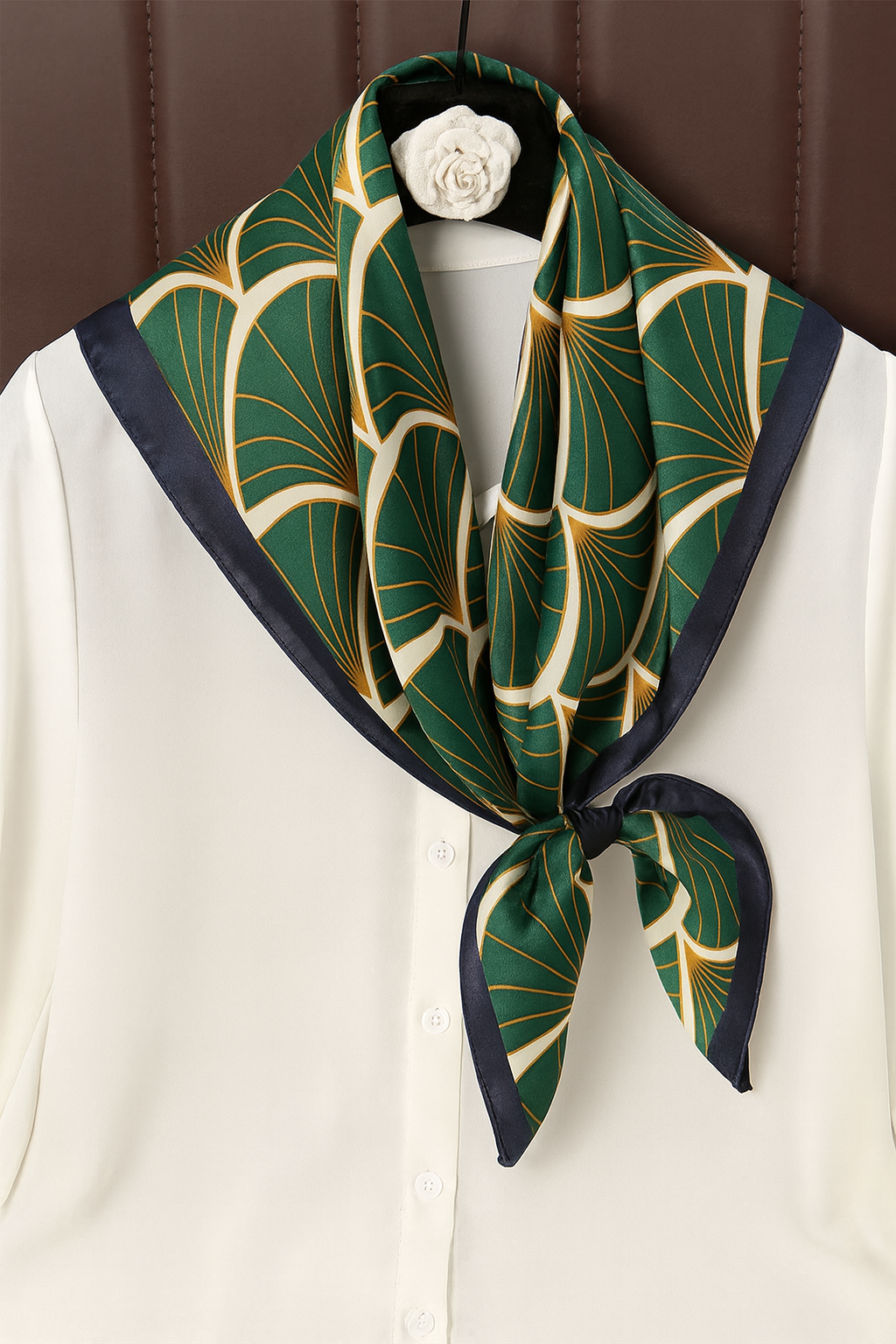 Elegant Geometric Silk Scarf– Luxury Square Bandana