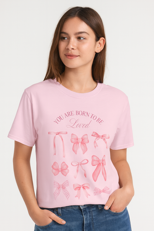 Pink Bow Aesthetic Unisex T-Shirt – You Are Born to Be Loved Tee