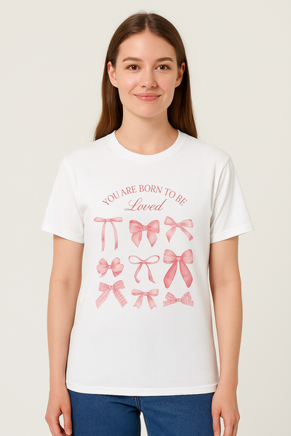 Pink Bow Aesthetic Unisex T-Shirt – You Are Born to Be Loved Tee