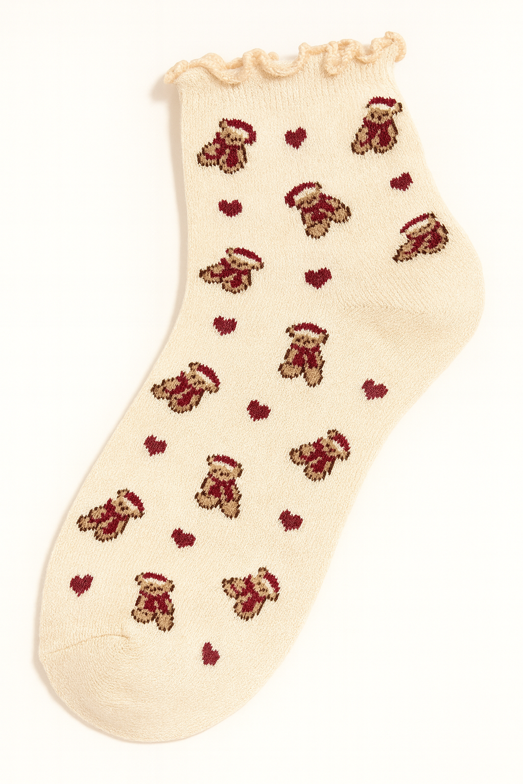 Holiday Teddy Heart Ruffle Socks