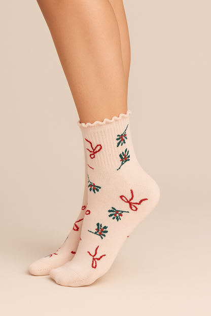 Mistletoe & Ribbon Holiday Ruffle Socks