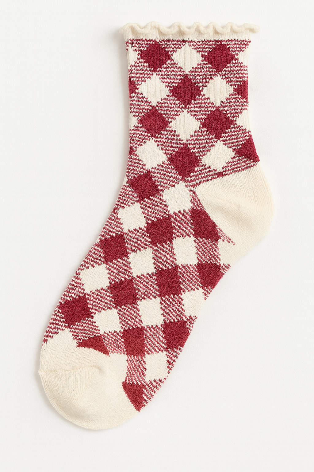 Burgundy Gingham Ruffle Socks