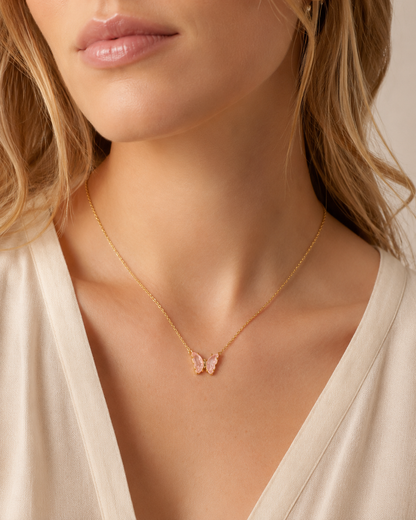 Pastel Butterfly Gemstone Pendant Necklace