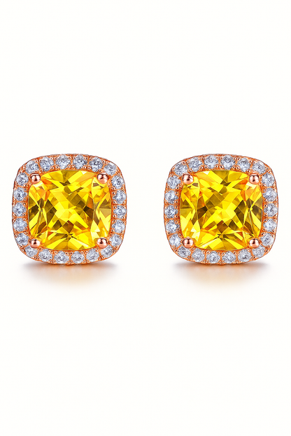 Radiant Halo Gemstone Stud Earrings