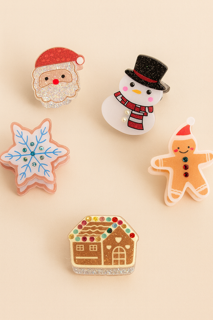 Holiday Sparkle Mini Clip Collection – Christmas Acrylic Hair Clips