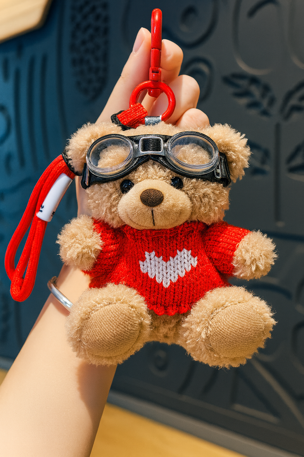 Aviator Teddy Bear Charm Keychain