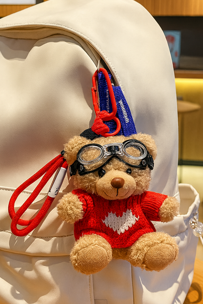 Aviator Teddy Bear Charm Keychain